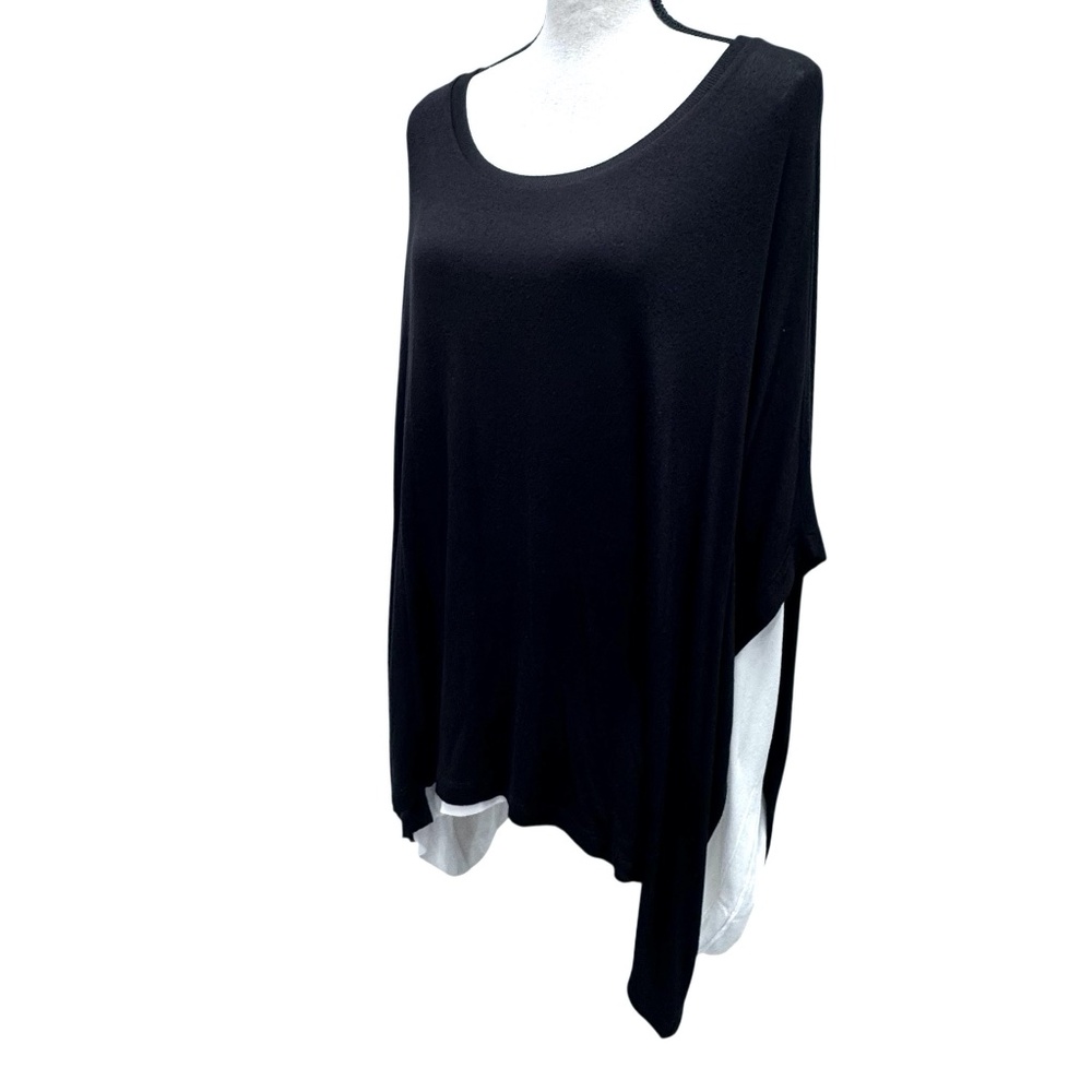 THREE DOTS DOUBLE LAYERED BLACK AND IVORY PONCHO
